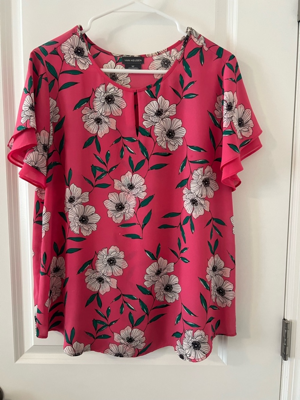 Van Heusen Fuchsia Floral Ruffle Sleeve Blouse